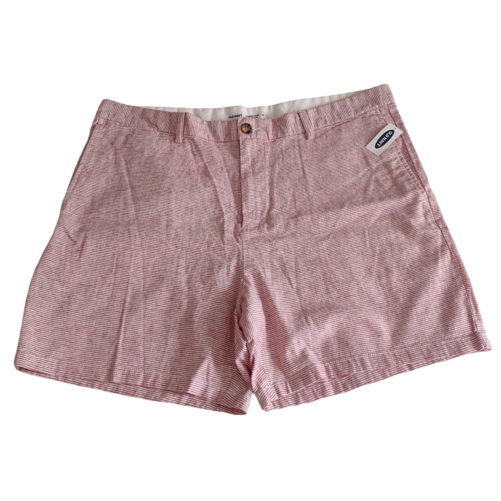 NWT Old Navy Size 40 Ultimate Slim Built In Flex Red Stripe Linen Blend Shorts